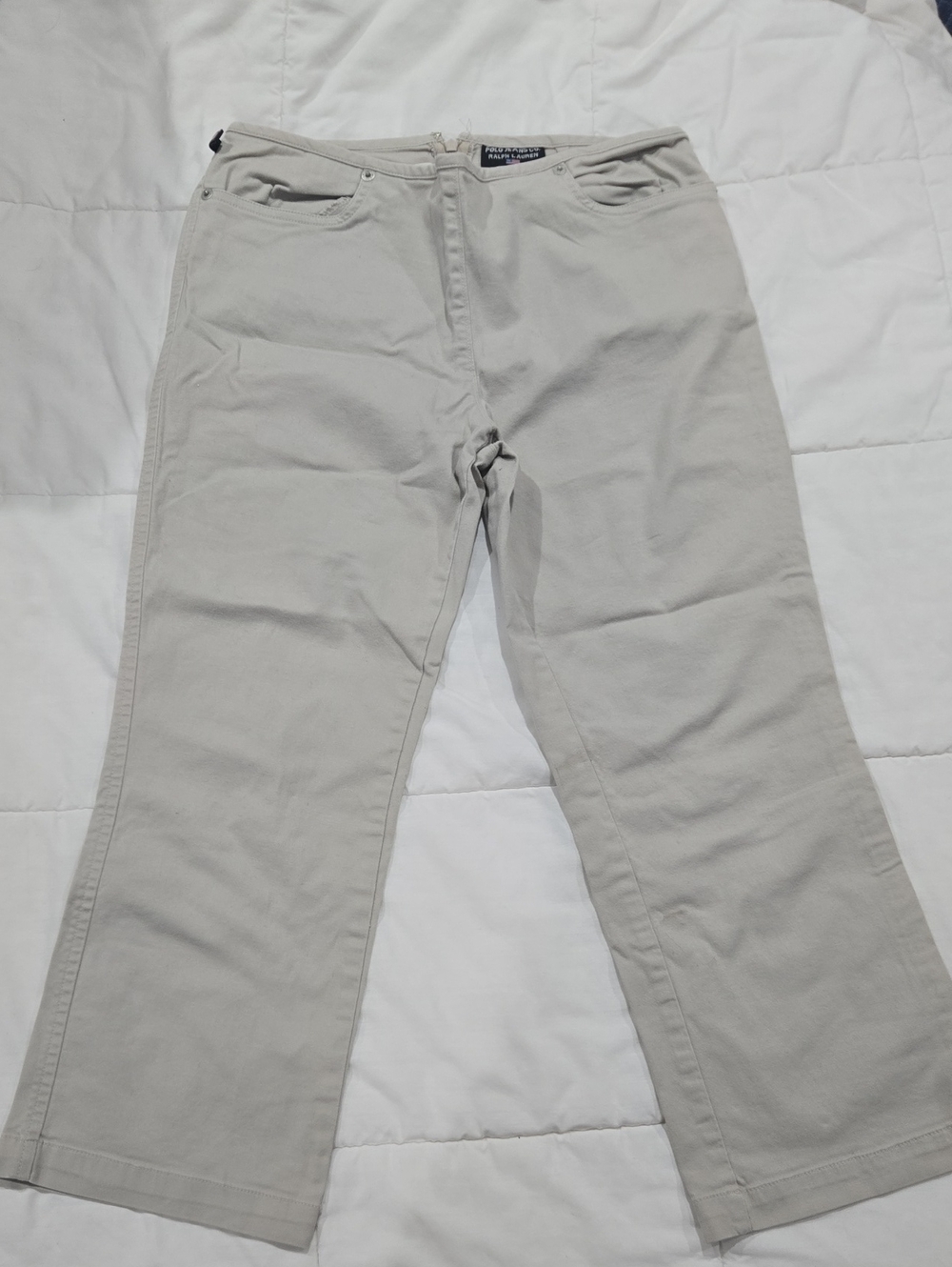 Ralph Lauren Straight Leg Zipper Pants in Light Beige/Cream